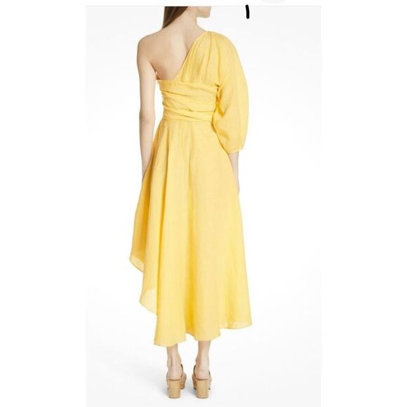 RACHEL COMEY Tipple One Shoulder Pleated Linen Asymmetrical Dress in Yellow Size - Picture 2 of 8